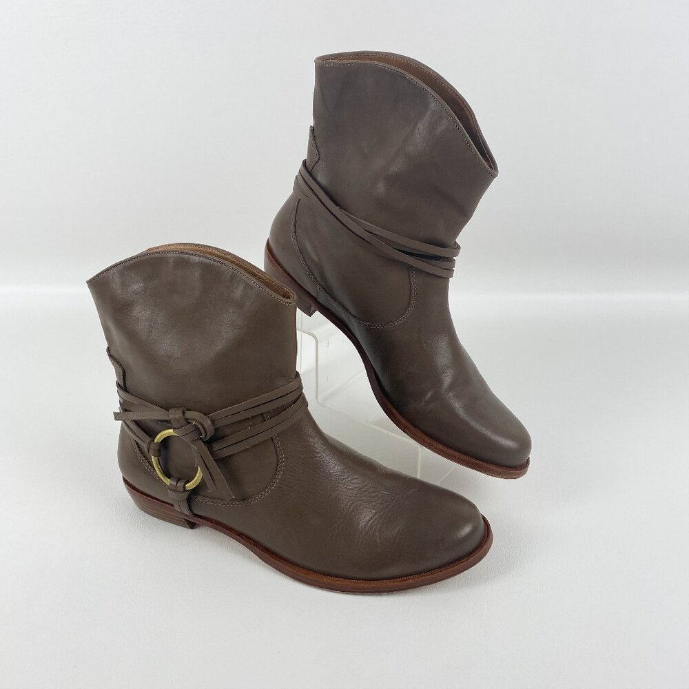 CORSO COMO Tan Leather Slip on Ankle Booties Harness Strap Details Size 8
